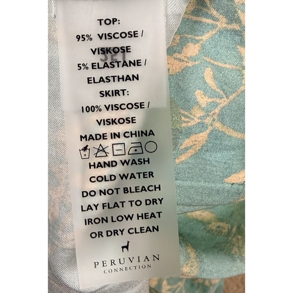 Peruvian Connection White Lotus Aqua Floral Fit & Flare Dress Small Pockets - Picture 9 of 14